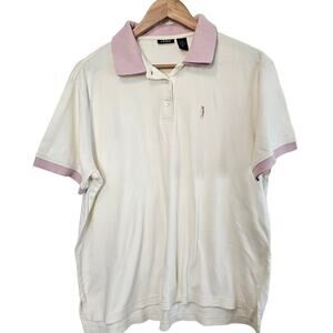 Vintage Izod Golf Polo Womens Size XL White Pink 90s Double Collar Preppy